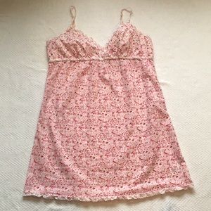 Pink red floral white cotton short nighty dress sexy sweet frilly comfy dress
